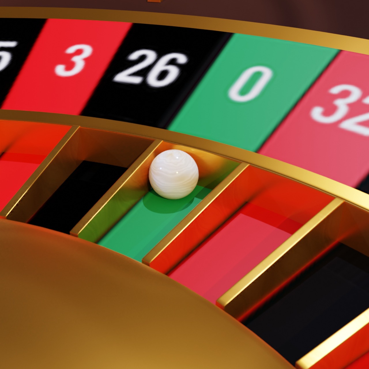 roulette balltje in de 0