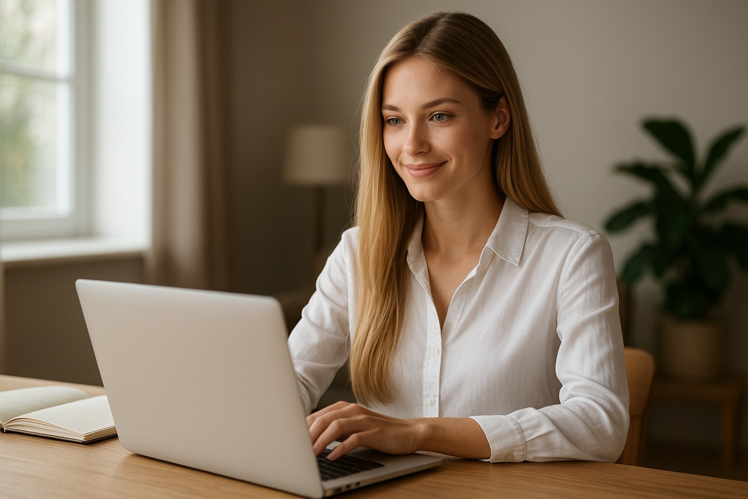 Vrouw werkt op laptop
