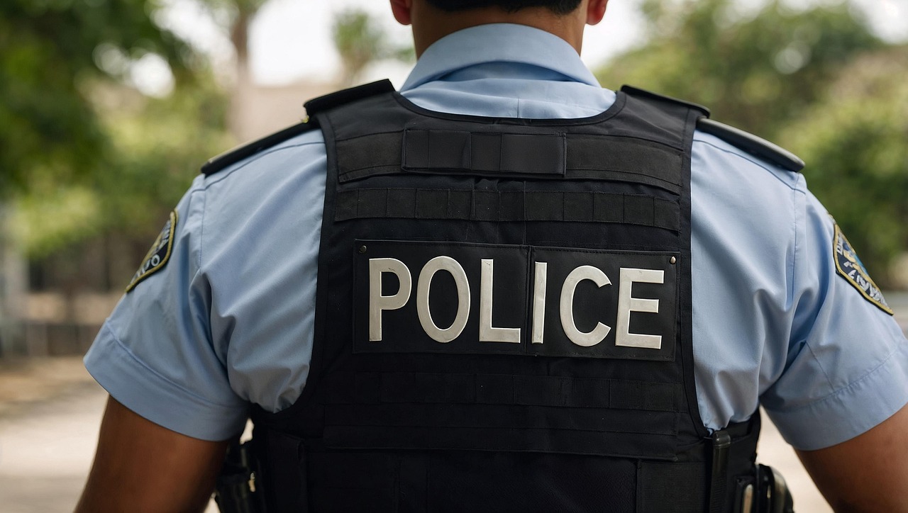 Politieagent op de rug gezien