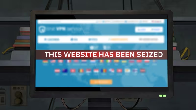 Beeldscherm met tekst 'This website has een seized'