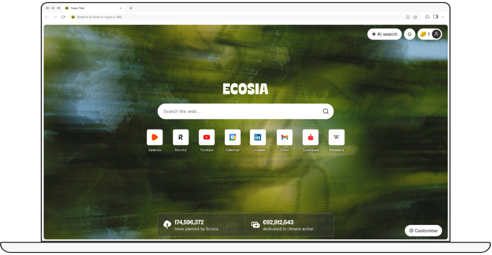 Schermafbeelding website Ecosia