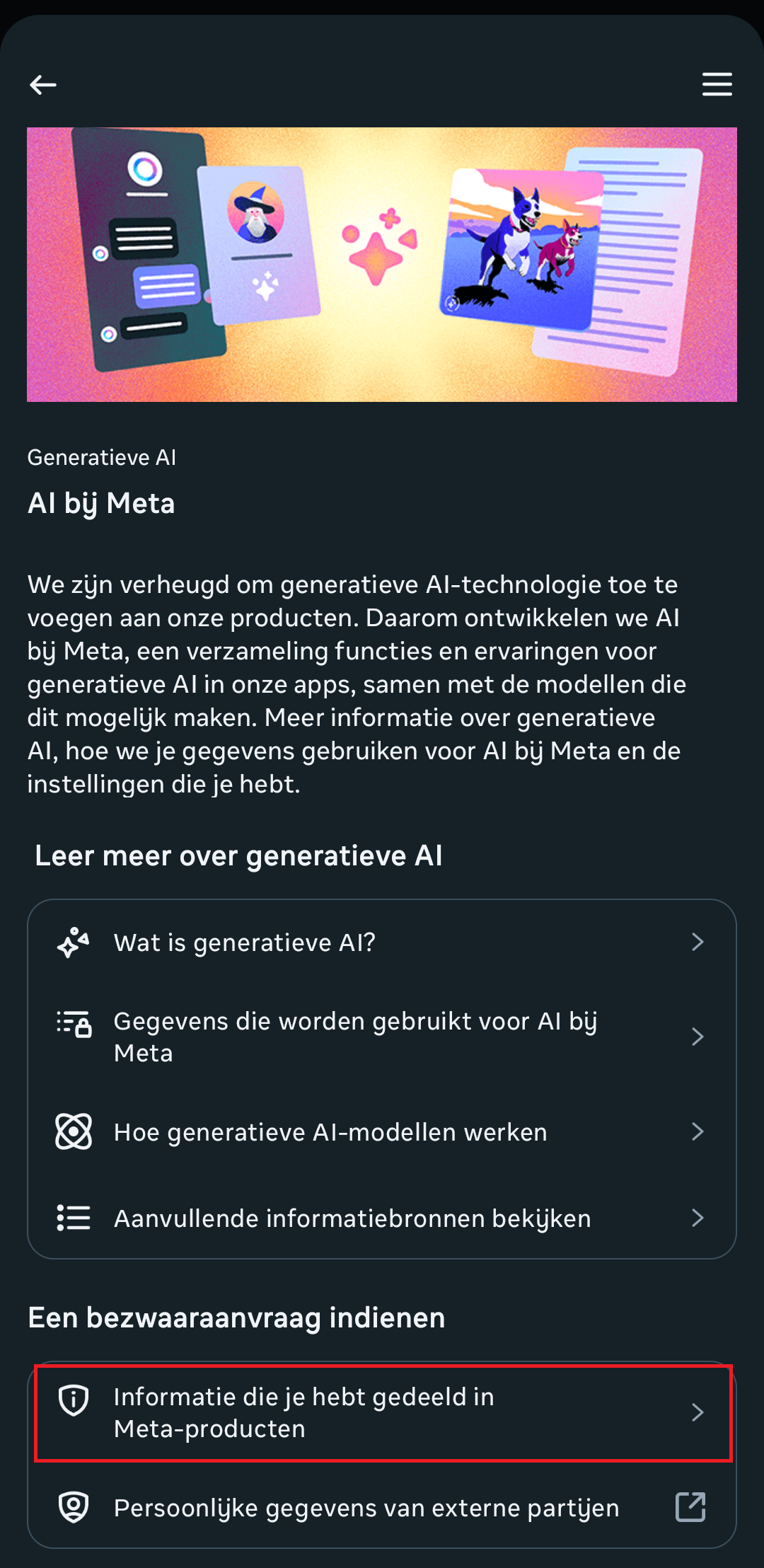 Informatie de je hebt gedeeld in Meta producten