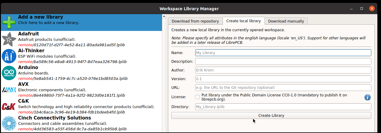 Figure 2 Ceëer Own Bibilotheek in the Library Manager 2