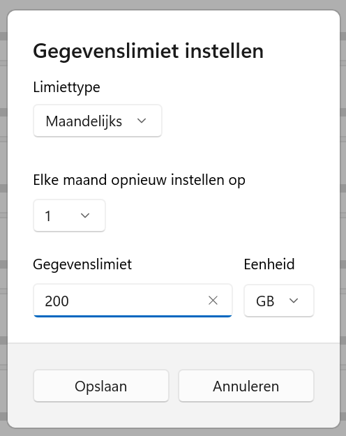 Gegevenslimiet instellen