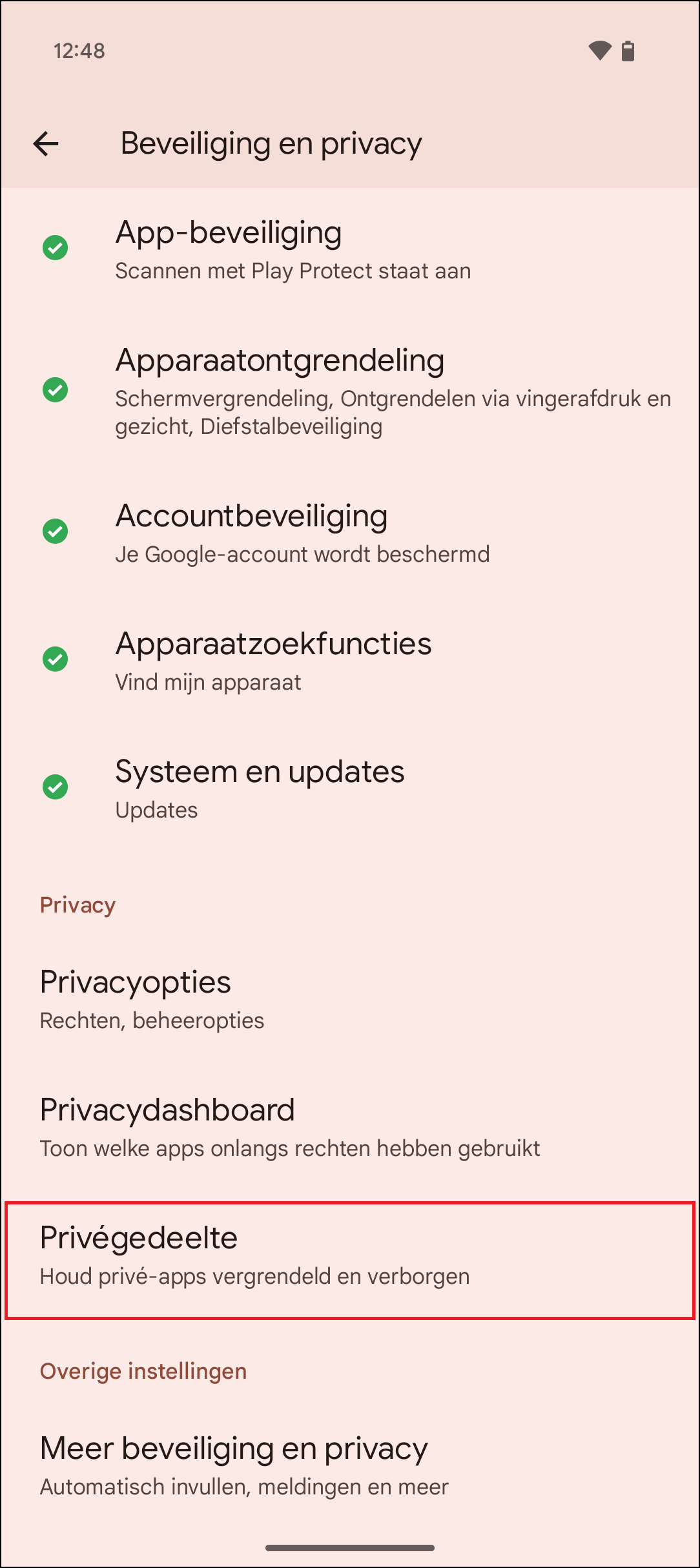 Privégedeelte aanmaken Android 15 2