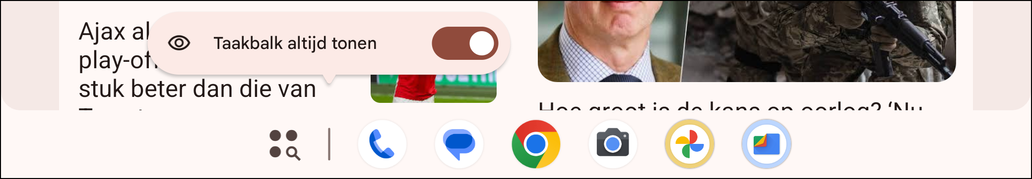 Taakbalk altijd tonen Android 15 1