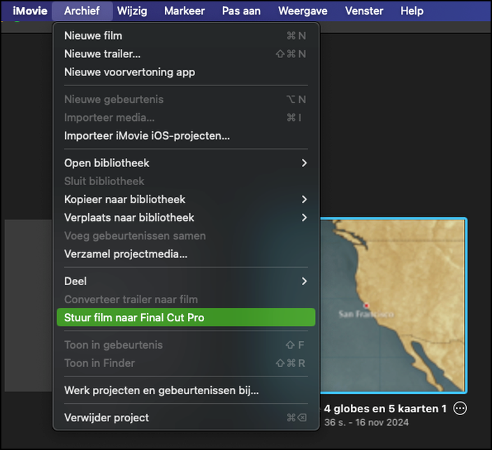 Stuur film naar Final Cut Pro 2