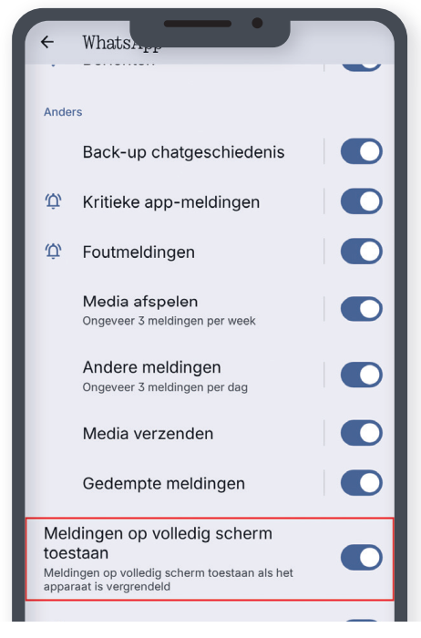 Meldingen op volledig scherm toestaan 2