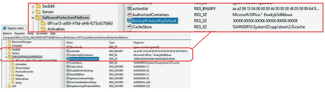 Schermafbeelding van zoeken in register