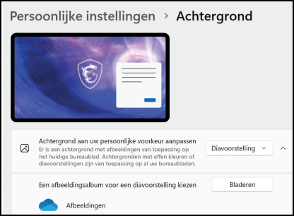 Schermafbeelding Persoonlijke Instellingen