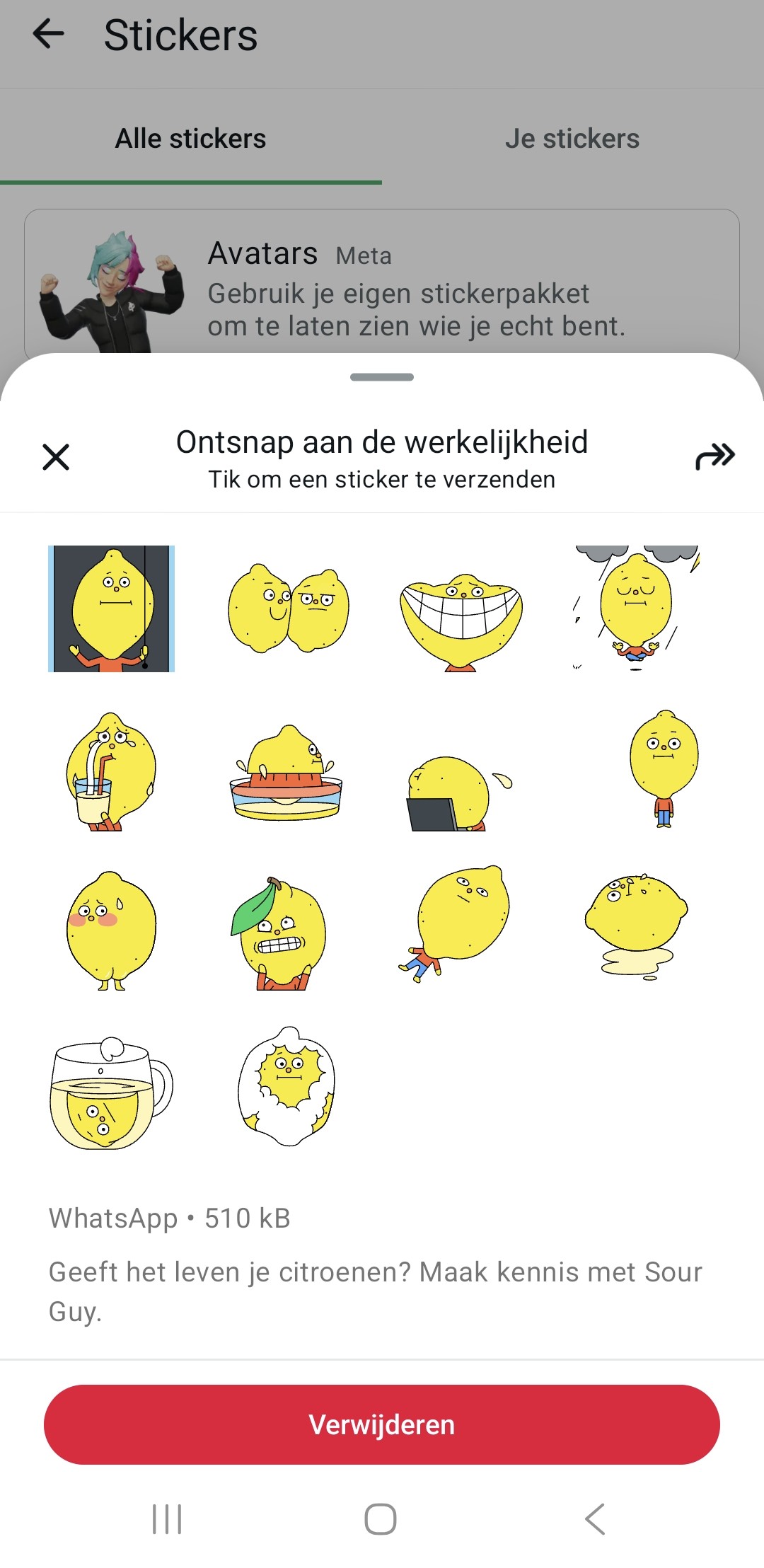 Verwijderen van stickerpakket