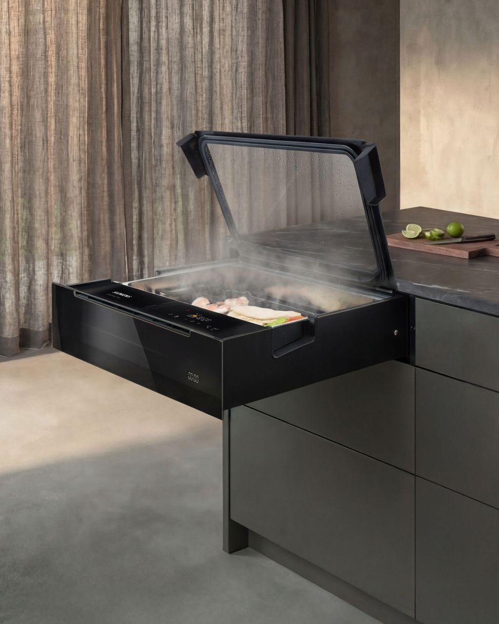 SE steam drawer MV6b B911C1B0 under tabletop out open 4 5 AI
